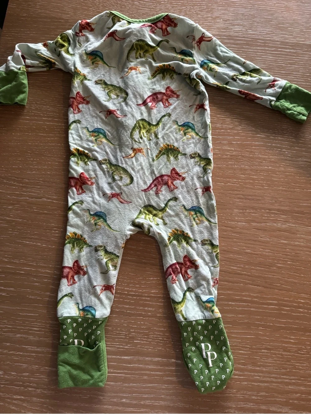 Posh Peanut Green Dinosaur Print Convertible One Piece Pajamas